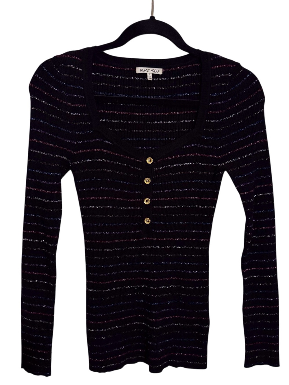 Ronny Kobo Size Small Multicolor Metallic Striped Top Long Sleeve Knit Blouse